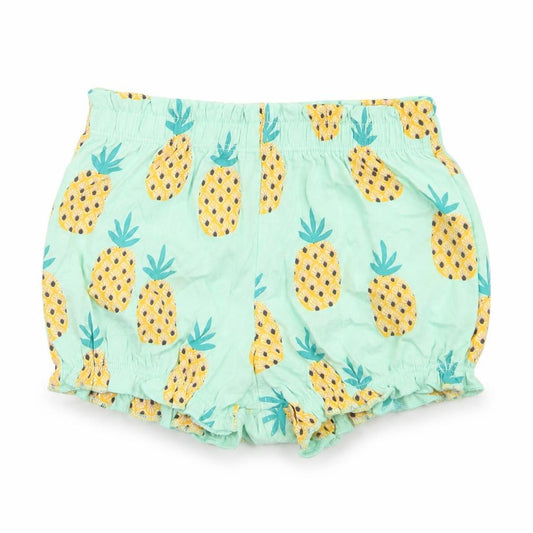 Front view of F&F girls’ blue geometric cotton cropped trousers, size 12-18, months - pineapple