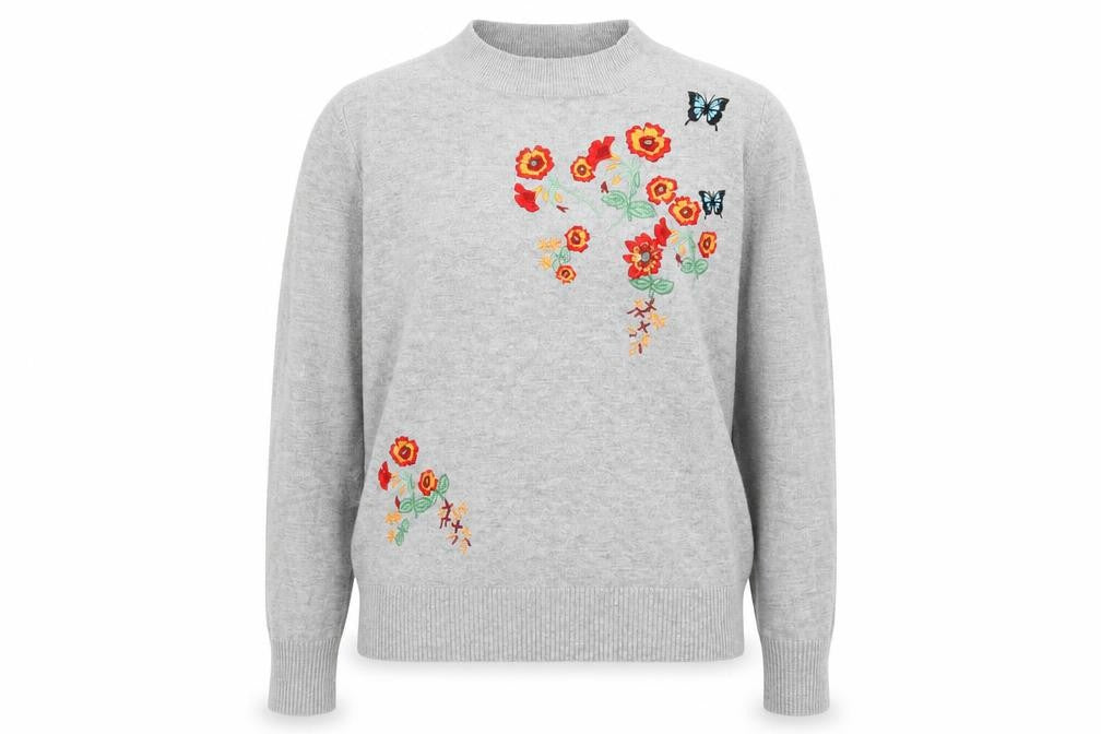 Front view of LU NYC women’s grey mock neck viscose jumper, size M