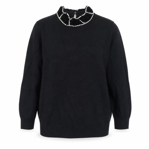 Savida Womens Black Crew Neck  Cotton Pullover Jumper Size L   - Velour Collar