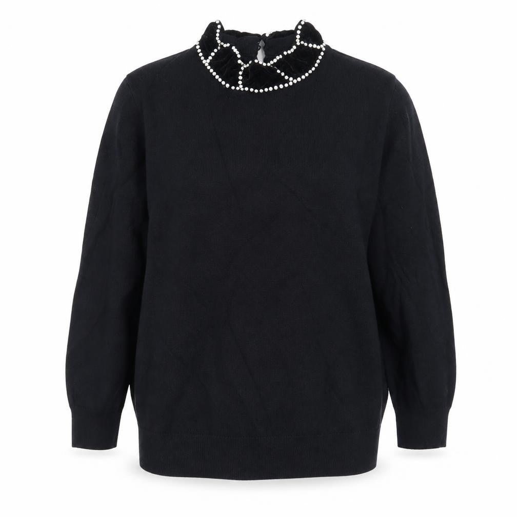 Savida Womens Black Crew Neck  Cotton Pullover Jumper Size L   - Velour Collar