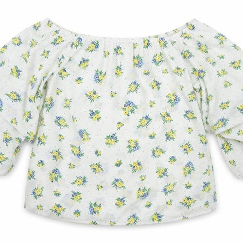 Peacocks Womens White Floral Polyester Cropped Blouse Size 8 Off the Shoulder