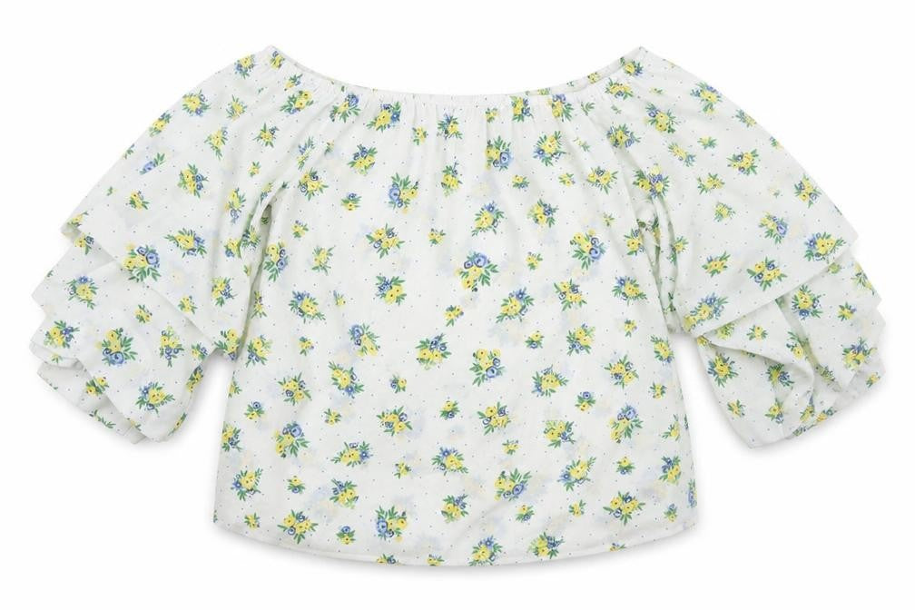 Peacocks Womens White Floral Polyester Cropped Blouse Size 8 Off the Shoulder