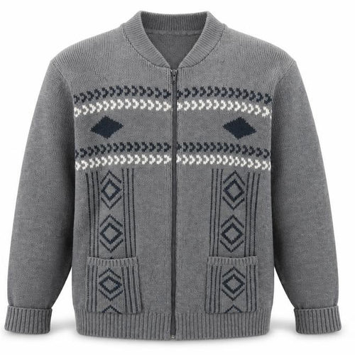 Premier Man Mens Grey Mock Neck Argyle/Diamond Acrylic Full Zip Jumper Size M