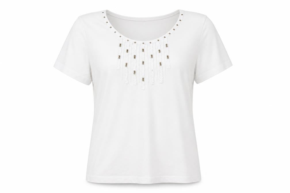 Bonmarché Womens White  Polyester Basic T-Shirt Size M Round Neck