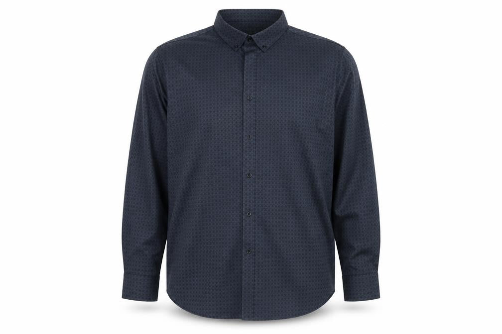 Front view of The Collection Debenhams men’s blue check polyester button-up, size 2XL, collared button - tailored fit