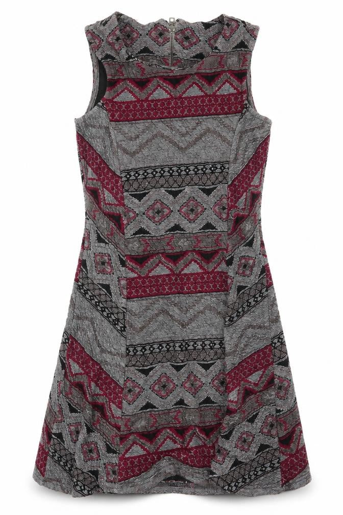 Front view of Only women’s multicoloured geometric polyester a-line, size M, round neck zip
