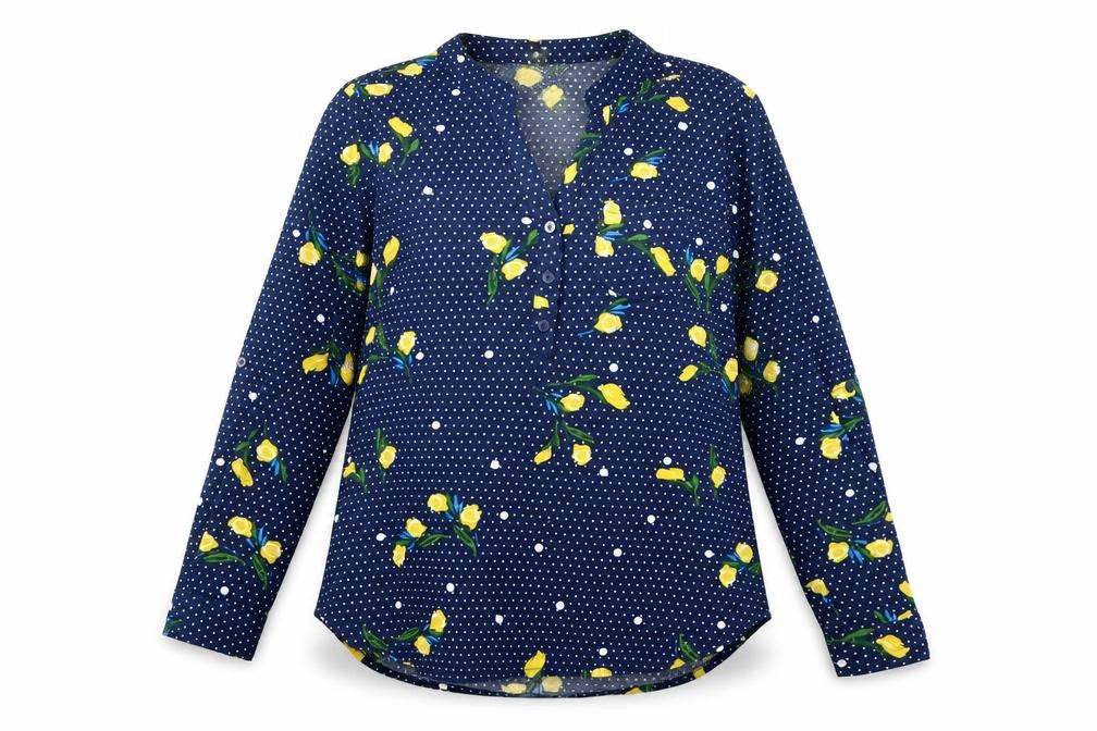 Madison + Monroe Womens Blue Polka Dot Polyester Tunic T-Shirt Size S Henley