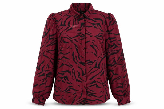 Front view of New Look women’s purple animal print polyester basic button-up, size UK 10, collared - zebra print