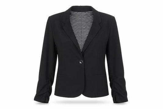 Front view of Fishb women’s black jacket blazer, size XL, button