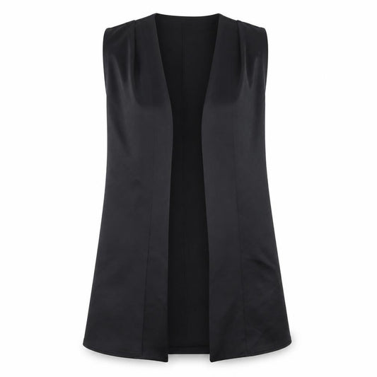 Front view of PRETTYLITTLETHING women’s black jacket waistcoat, size UK 12