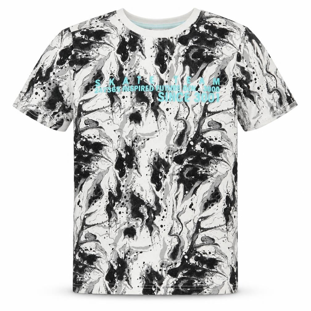 F&F Boys Grey  Cotton Basic T-Shirt Size 9-10 Years Crew Neck Pullover - Skate Team Marble Effect