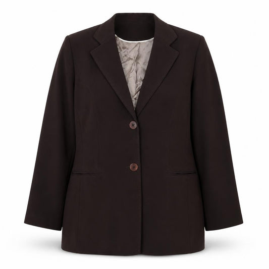Front view of Ann Harvey women’s brown polyester jacket suit jacket, size UK 16