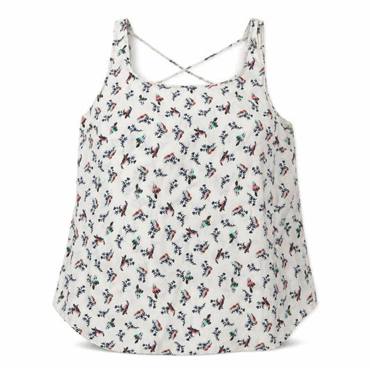 Front view of Atmosphere women’s white polyester basic tank, size UK 10, scoop neck - birds