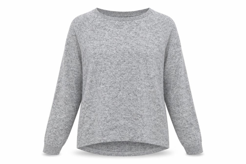 Front view of Primark women’s grey crew neck polyester jumper, size M