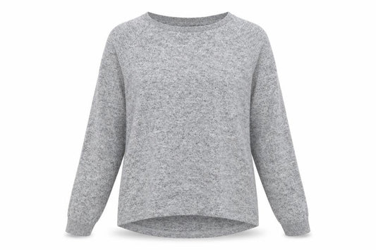 Front view of Primark women’s grey crew neck polyester jumper, size M