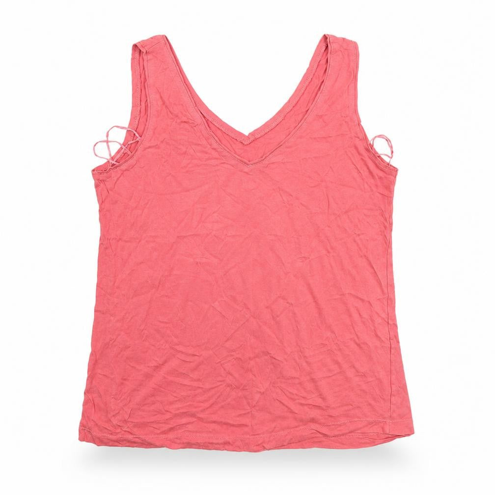 Front view of F&F women’s pink cotton basic tank, size UK 14, v-neck
