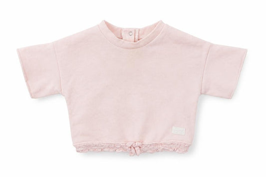 Front view of 7 For All Mankind girls’ pink cotton jumper, size 12-18, months snap