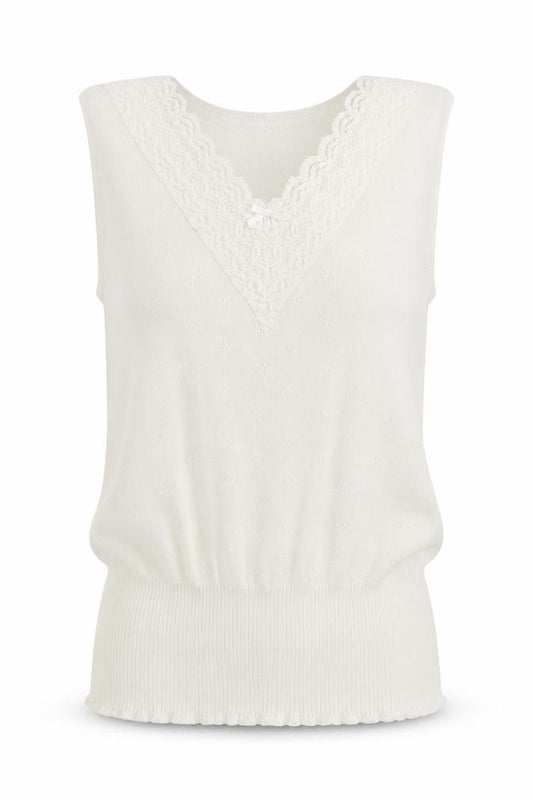 Front view of White Snowdrop women’s white polyester basic tank, size M, v-neck