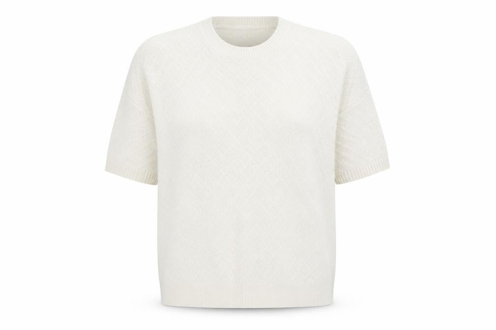 Front view of Janique women’s ivory round neck polyester jumper, size UK 14