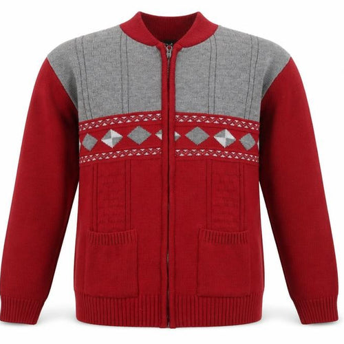 Sonia Fashion  Mens Red Round Neck  Acrylic Full Zip Jumper Size L