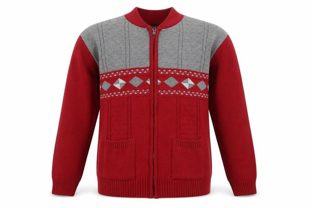Sonia Fashion  Mens Red Round Neck  Acrylic Full Zip Jumper Size L