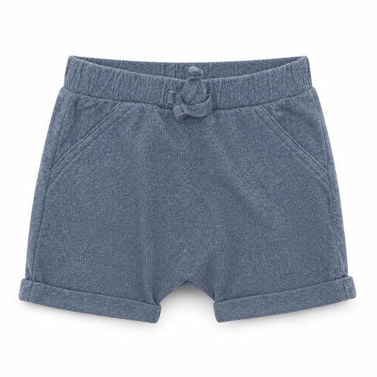 Front view of George boys’ blue cotton cropped trousers, size 9-12, months tie