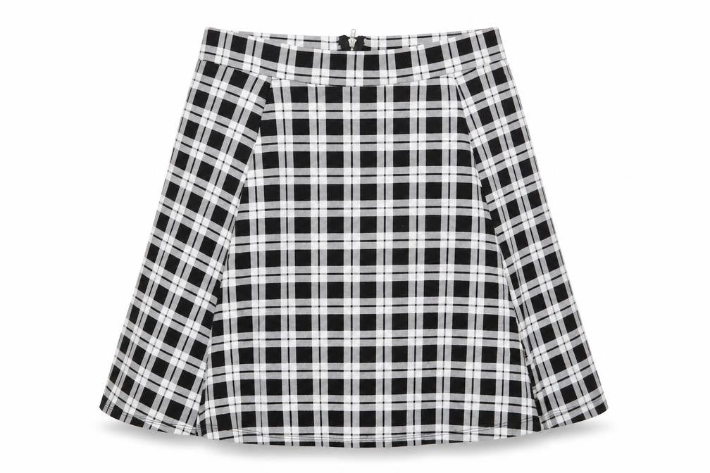 H&M Womens Black Check Viscose A-Line Skirt Size L   Zip