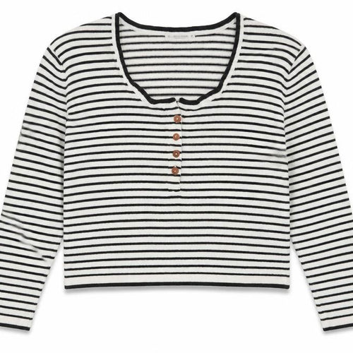Pull&Bear Womens White Scoop Neck Striped Acrylic Pullover Jumper Size S   - Cropped