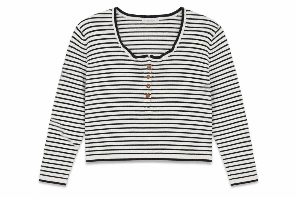 Pull&Bear Womens White Scoop Neck Striped Acrylic Pullover Jumper Size S   - Cropped