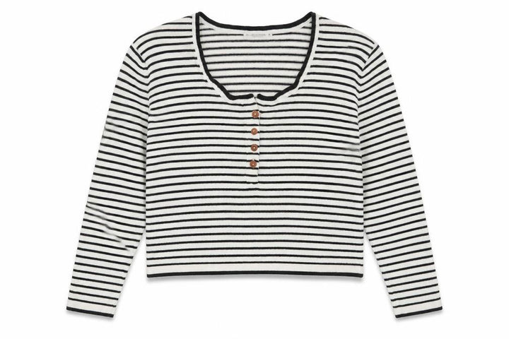 Pull&Bear Womens White Scoop Neck Striped Acrylic Pullover Jumper Size S   - Cropped