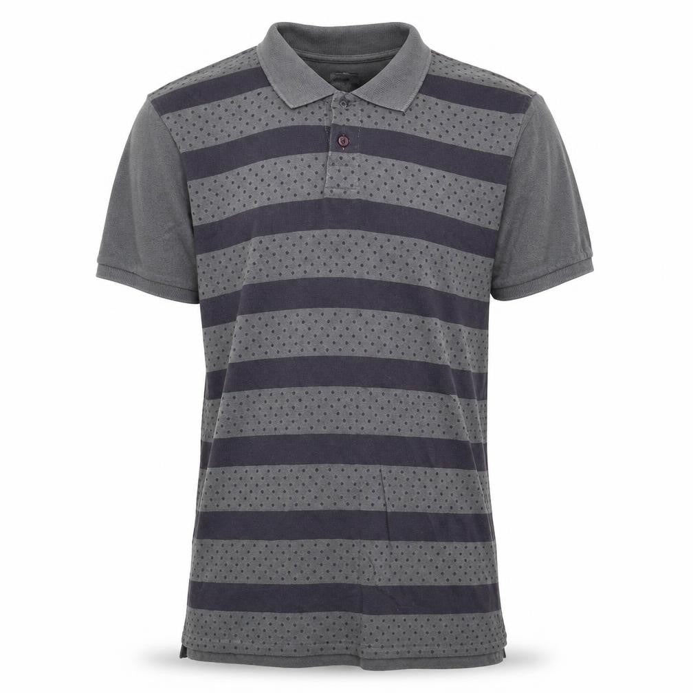 ASOS Mens Grey Striped 100% Cotton  Polo Size L Collared Button