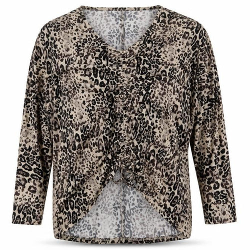 QED London Womens Brown V-Neck Animal Print Polyester Pullover Jumper Size M   - Size M/L