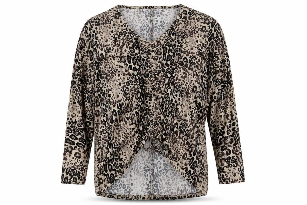 QED London Womens Brown V-Neck Animal Print Polyester Pullover Jumper Size M   - Size M/L