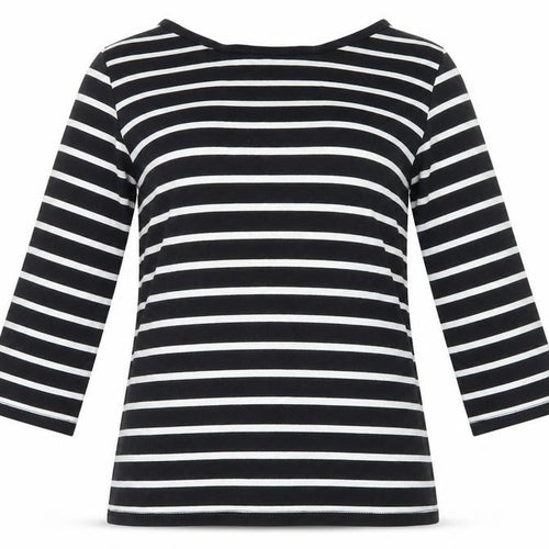 Dunnes Stores Womens Black Striped Cotton Basic T-Shirt Size S Crew Neck