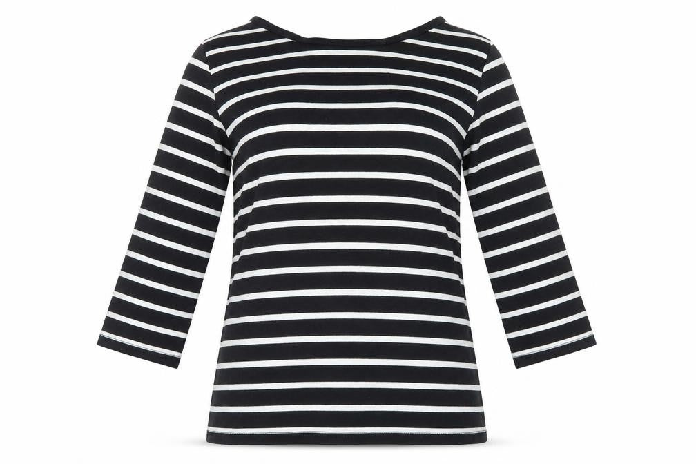 Dunnes Stores Womens Black Striped Cotton Basic T-Shirt Size S Crew Neck