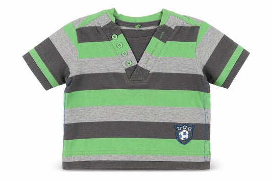 Front view of George boys’ multicoloured striped cotton basic t-shirt, size 9-12, months crew neck