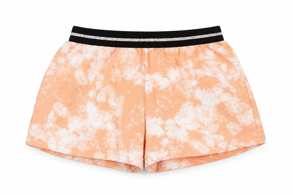 Front view of New Look girls’ orange polyester sweat shorts, size S, regular