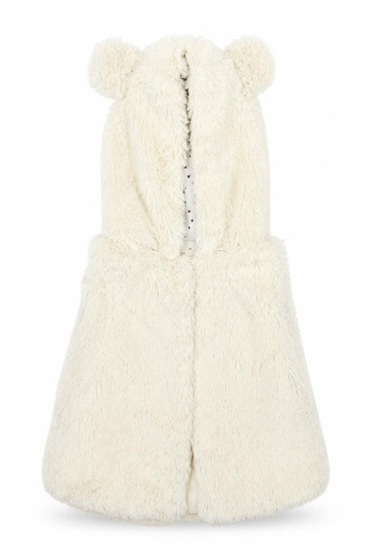 Front view of Young Dimension girls’ beige gilet coatigan, size 9-12, months