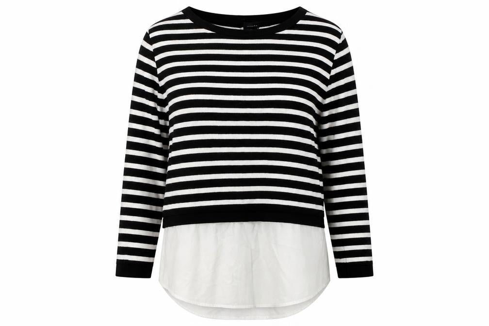Front view of Atmosphere women’s multicoloured round neck striped viscose jumper, size UK 6