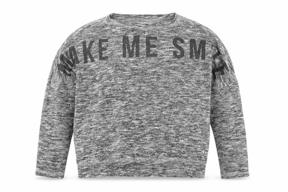 Front view of H&M girls’ grey round neck polyester jumper, size 9-10, years pullover