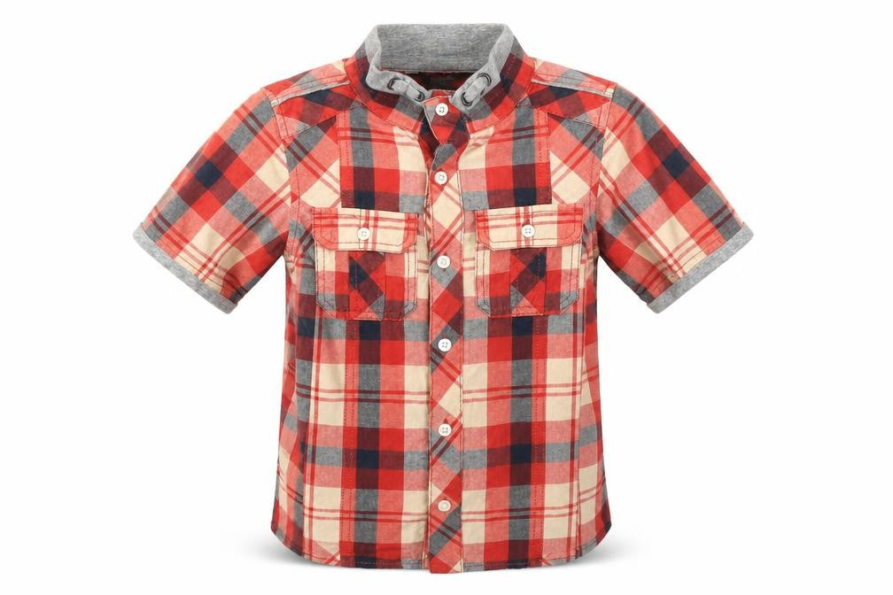 George Boys Red Plaid 100% Cotton Basic Button-Up Size 5-6 Years Collared Button