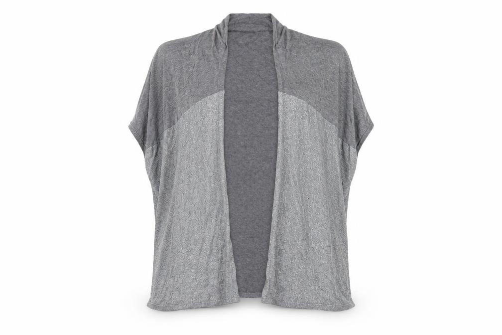 Front view of Next women’s grey v-neck polyester cardigan jumper, size L