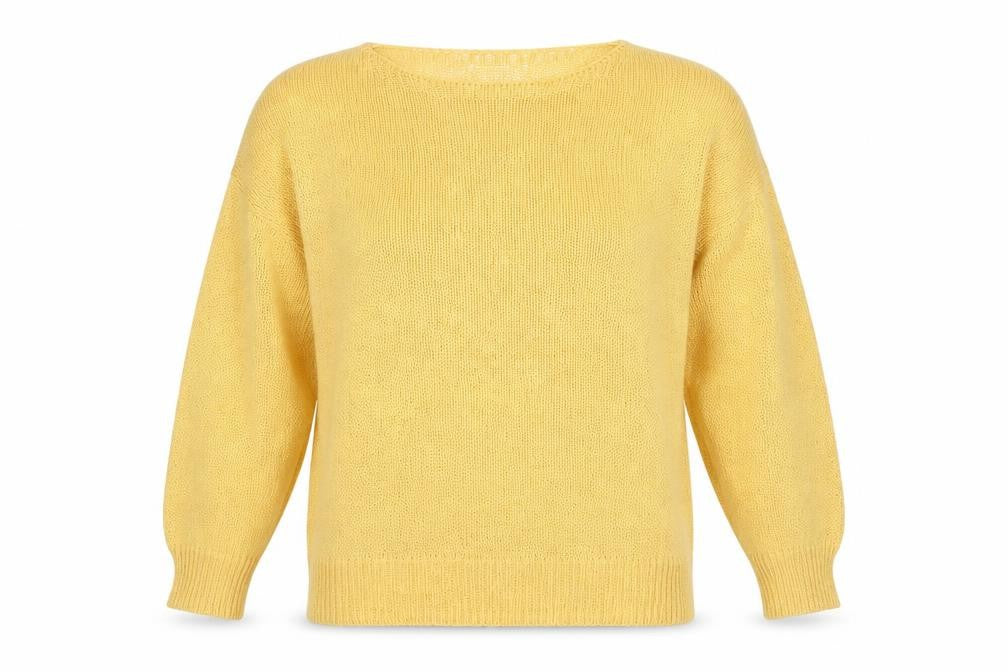 Front view of Gallery women’s yellow round neck cotton jumper, size L