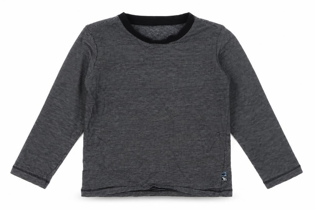Front view of Matalan boys’ grey striped cotton basic casual, size 2-3, years crew neck pullover