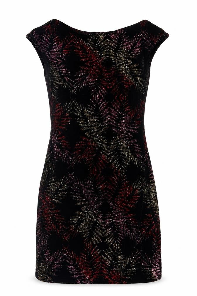 Front view of Topshop women’s black polyester a-line, size UK 6, boat neck pullover - open back