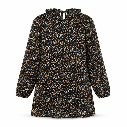 Front view of prmark women’s black floral viscose a-line, size UK 10, collared tie