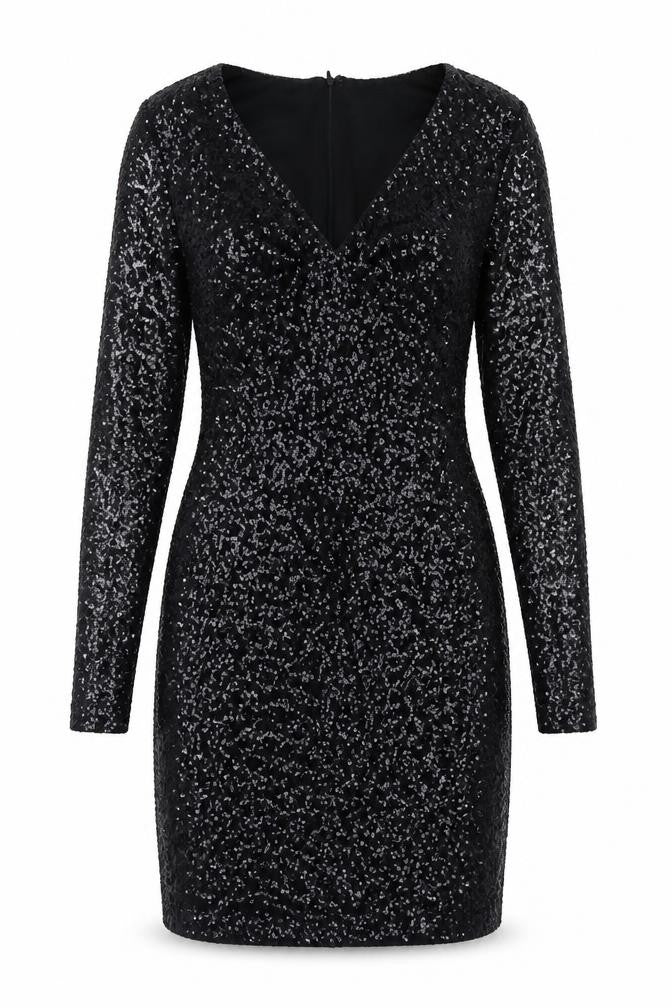 Front view of New Look women’s black polyester bodycon, size UK 10, v-neck zip