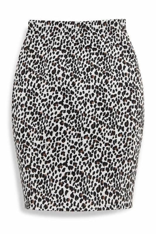 Front view of PRETTYLITTLETHING women’s multicoloured animal print polyester mini skirt, size UK 8