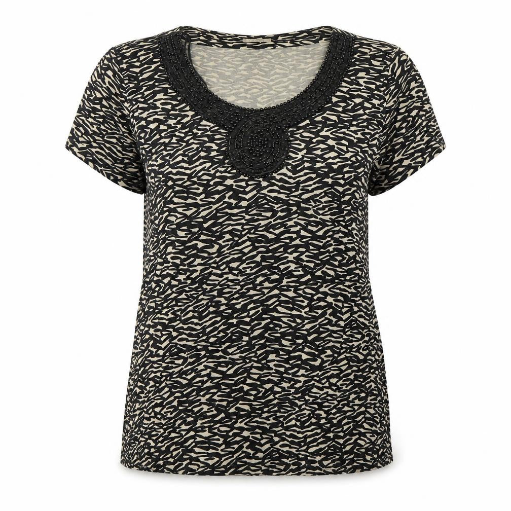 Front view of Planet women’s multicoloured animal print viscose basic t-shirt, size XL, round neck