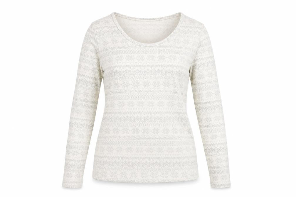 Front view of Marks & Spencer women’s white scoop neck acrylic jumper, size UK 12